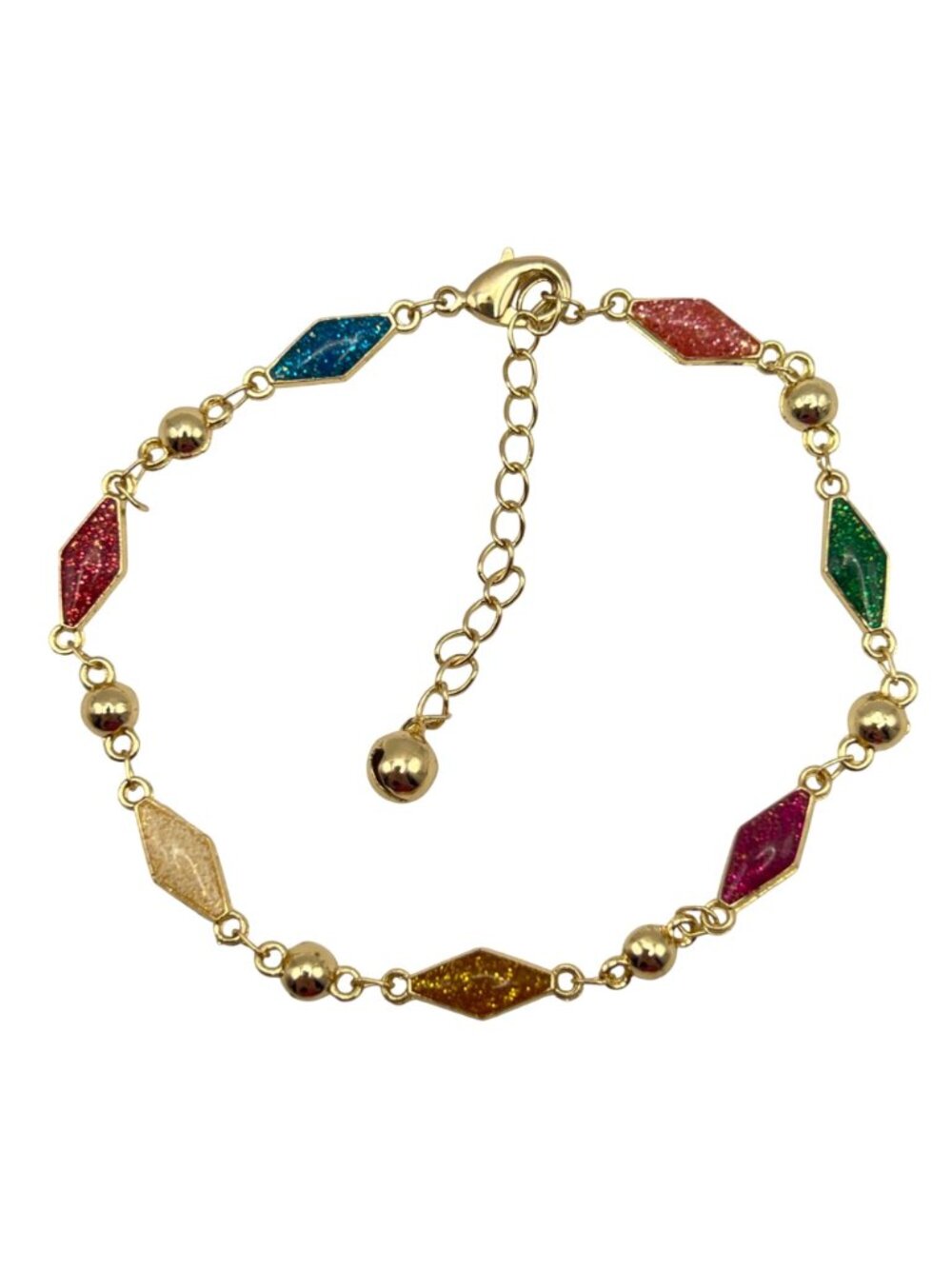 Gold Tone 2 Bracelet Lot Multicolor Enamel Link Charm Bangle Tree of Life Boho - Picture 3 of 14